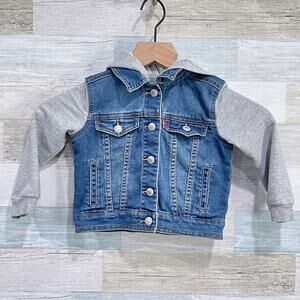 Levis Sweatshirt Hood & Sleeves Jean Jacket Blue Gray Button Up Toddler Girl 2T